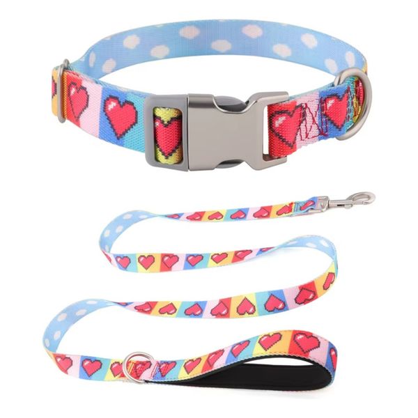 Adjustable Dog Collar and Leash Set Cute Pattern Strong Nylon for Puppies