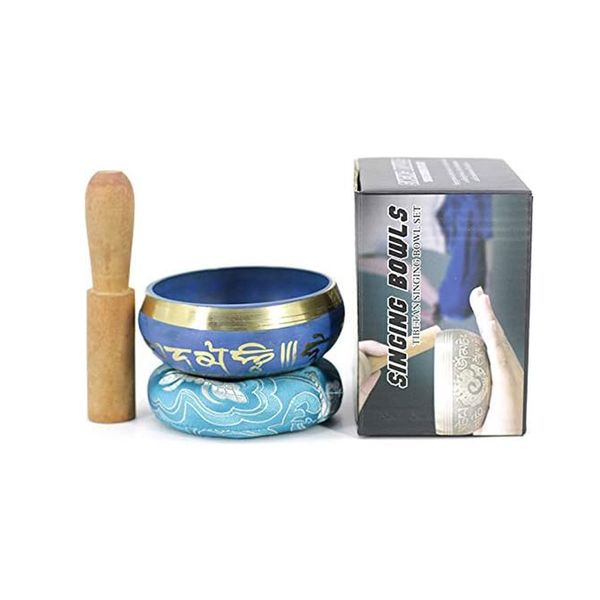 Tibetan Singing Set - 9cm Brass Meditation Bowl with Mallet &amp; Cushion.