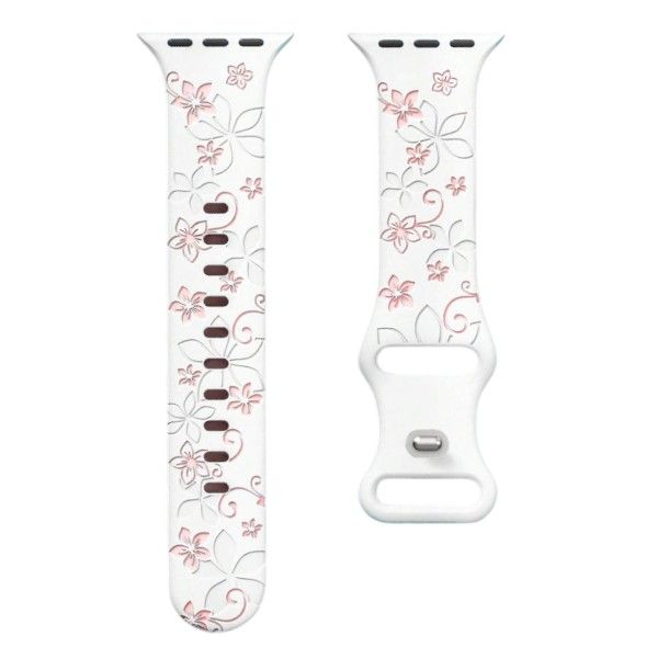 Floral Engraved Soft Silicone Watch Band -38-41mm - White, Pink