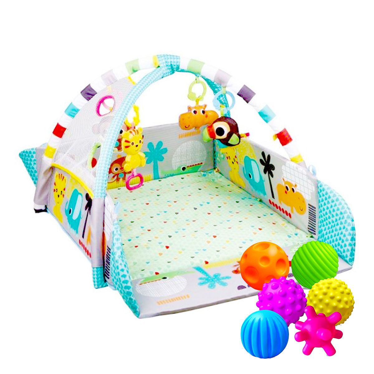 5 in 1 Colour Play Pen Activity Gym Tummy Mat with 6 Teething Balls