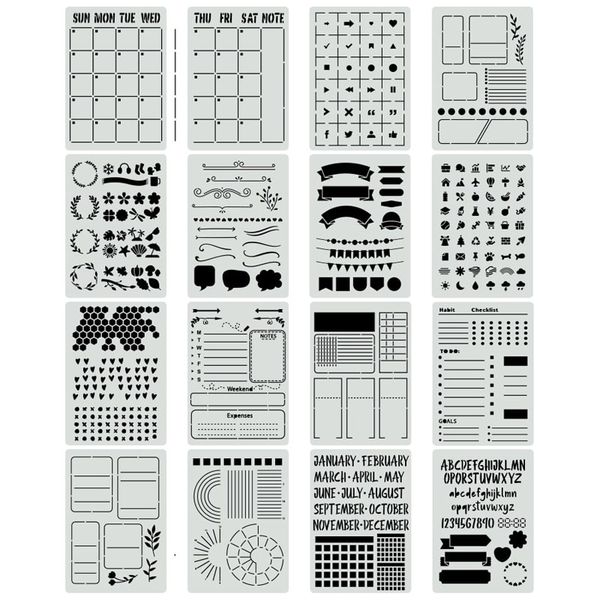 Journal Stencil Set Flexible Planner Diary Accessories 16 Pieces