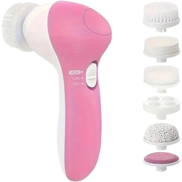 7-in-1 Electric Spin Facial Cleansing Brush, Exfoliating Cleanser - Pink