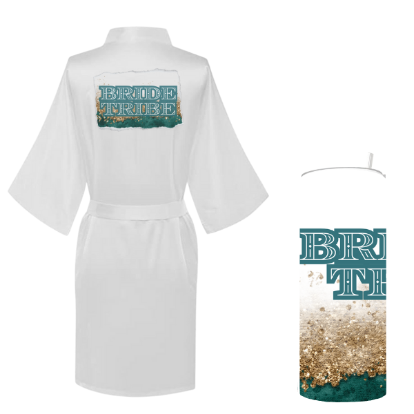 Wedding Bride Printed Summer Gown with Tumbler - Teal Bride Tribe