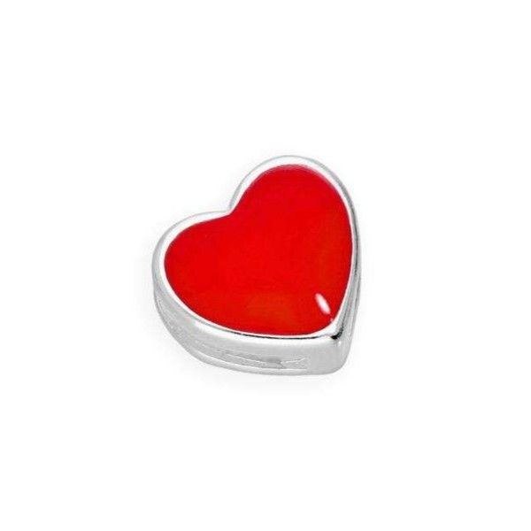 Sterling Silver &amp; Red Enamel Floating Heart Charm