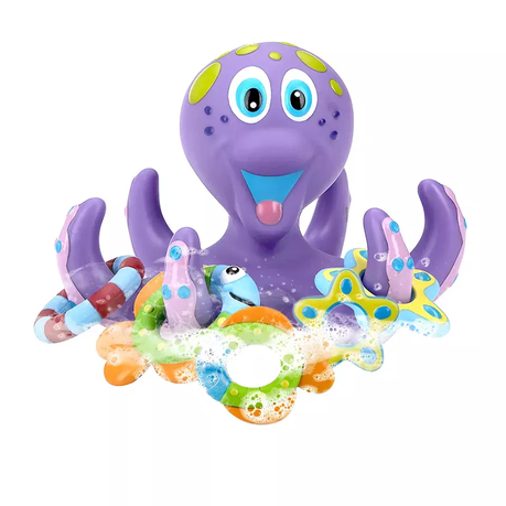 Nuby floating purple octopus with 3 hoopla rings interactive clearance bath toy