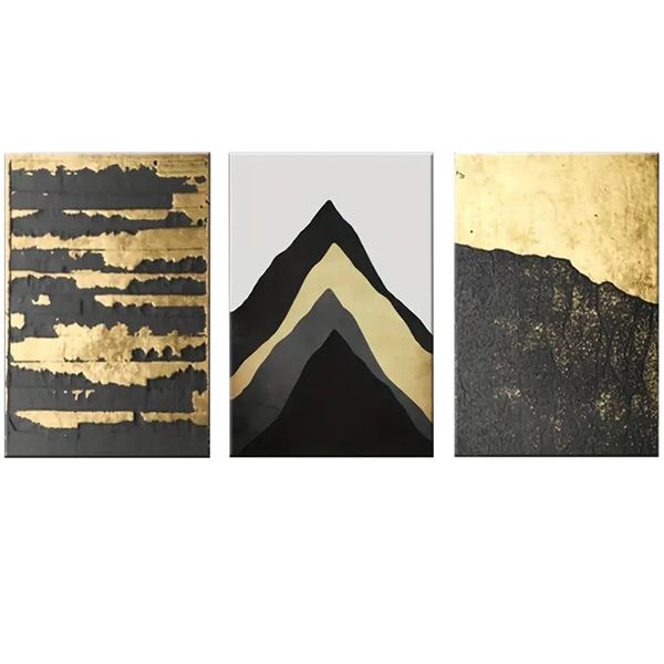 Canvas-Art-3 Pieces Gold Foil Stripe Geomatric Modern Abstract Wall Art