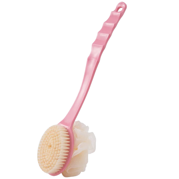 2-in-1 Long Handle Body Scrub Brush With Attached Loofah - Blue