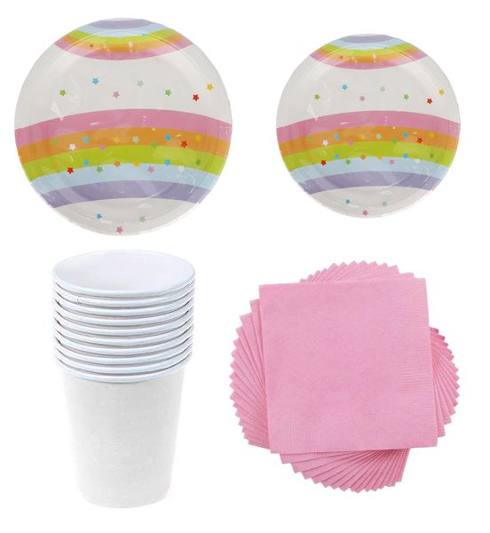 Party Table Decoration - Cups, Plates, Serviettes Polka Dot Set - 50 Pieces