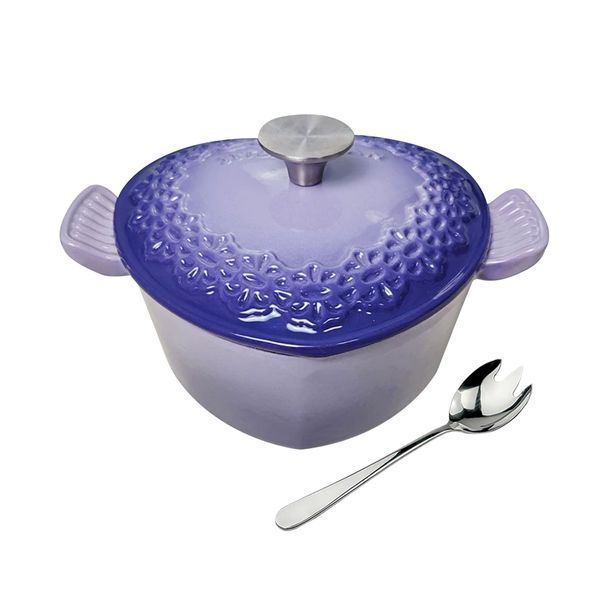 20cm - Enamel Cast Iron Casserole Heart Shaped Pot with Salad Fork