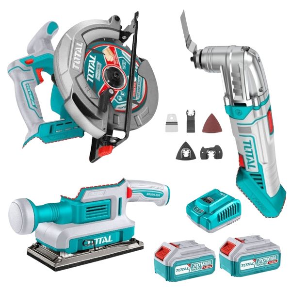 Total Tools - Cordless Saw, Multi-Tool &amp; Sander, 2x 4Ah Batteries &amp; Charger