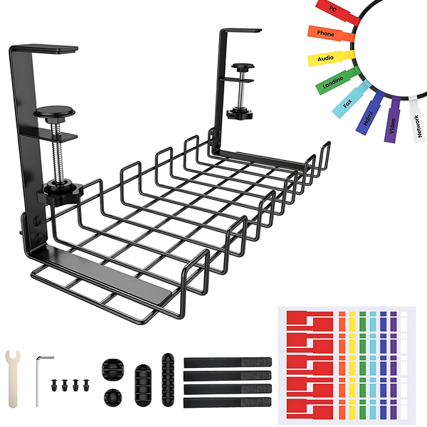 Under Desk Cable Management Tray Desk Cable Organizer No Drilling - Black