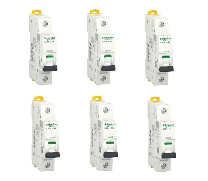 Schneider Electric 2Amp Circuit Breaker iC60H 1 Pole - 6 Pack
