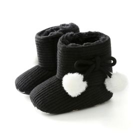 Knitted Baby Tassel Ball Girl Winter Boots First Walker Shoes - Black ...