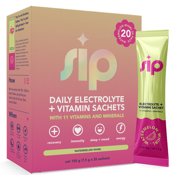 SIP Daily Electrolyte &amp; Vitamin Sachets - Watermelon Whirl - 20 Pack