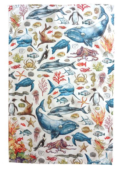 Vintage Ocean All Creature Animal Tea Towel Dish Cloth 67x44,5cm