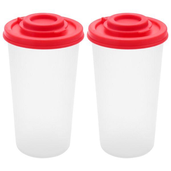 2 Large Salt and Pepper Shakers with Red Covers Lids Jar Dispenser