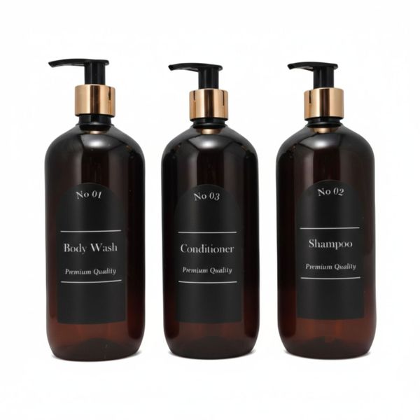 Refillable Amber PET Bottles 500ml - Rose Gold Pump - Dispensers