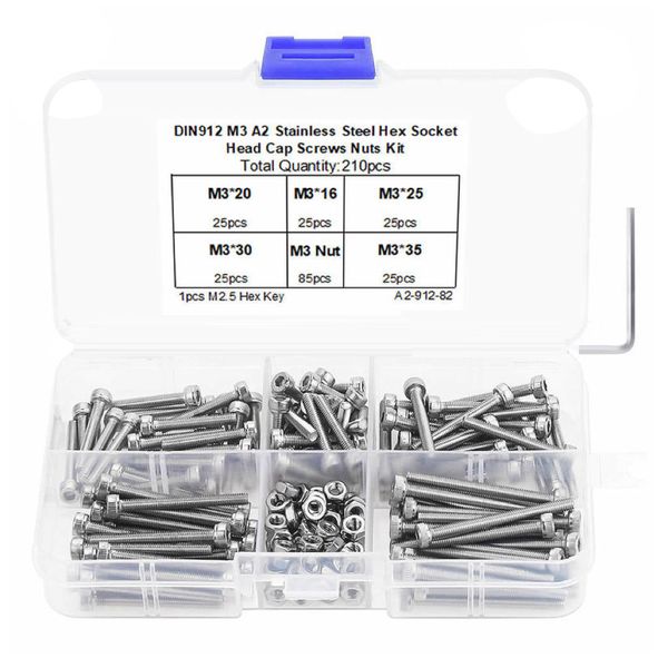 Tool DIY Multi Size Hex Socket Screw &amp; Nut Assorted M3 Set of 210