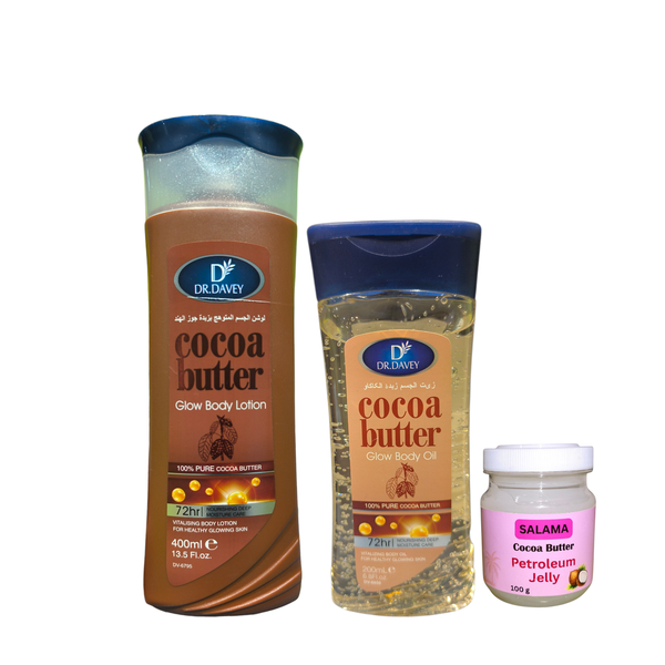 Cocoa Butter Kit For Glowing Skin With Body Oil &amp; Lotion + Petroleum Jelly