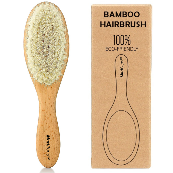 MariPops Baby Hair Brush - Soft &amp; Gentle Goat's Wool Bristles -100% Organic