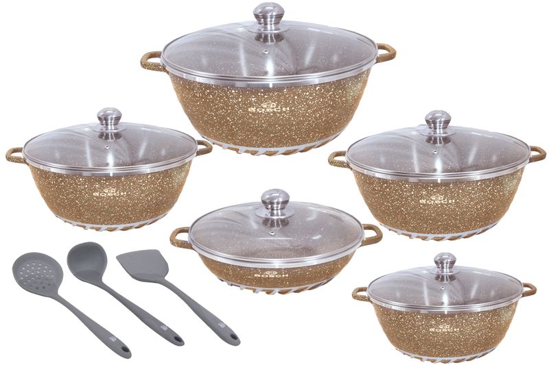 10 Pcs Die Cast Aluminum Granite Non Stick Cookware Set &amp; 3 Utensils