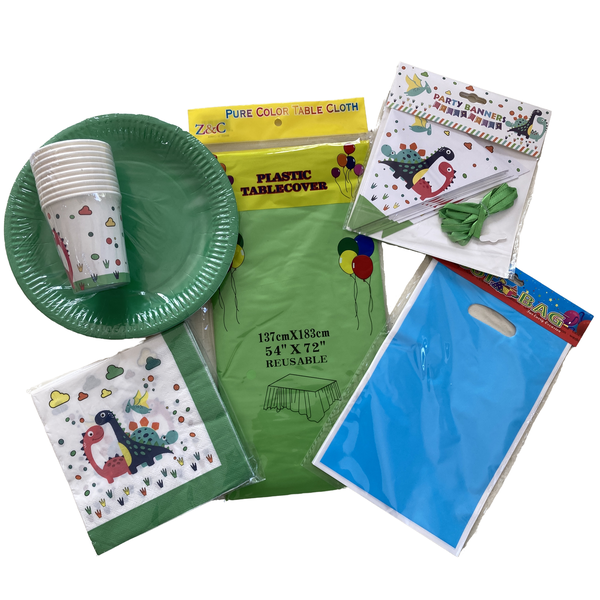 Dinosaur Party Pack for 10 with Table Decorations and Dino Themed Banner
