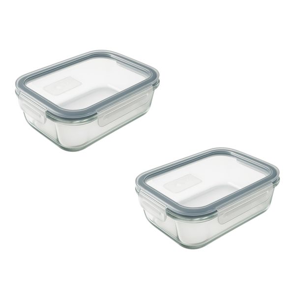 2 Piece Glass Lunch Box Set - 370ml with Airtight Lids