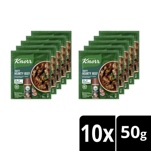 Knorr Tasty Hearty Beef 2in1 Stew Mix with Robertsons Steak and Chops Spice 10x50g