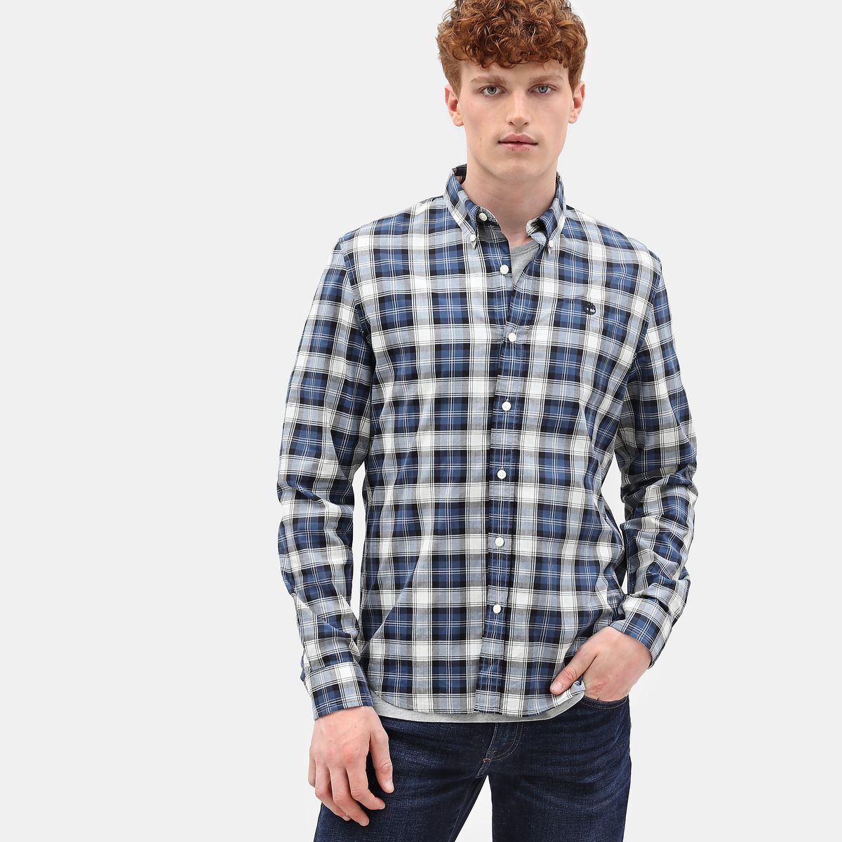 Timberland Men's Blue/Grey Long Sleeve Eastham River Poplin Tartan ...