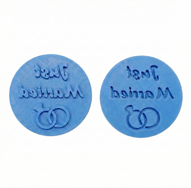 Just Married Fondant Stamp Set with Cutter - 6cm Emboss &amp; Deboss