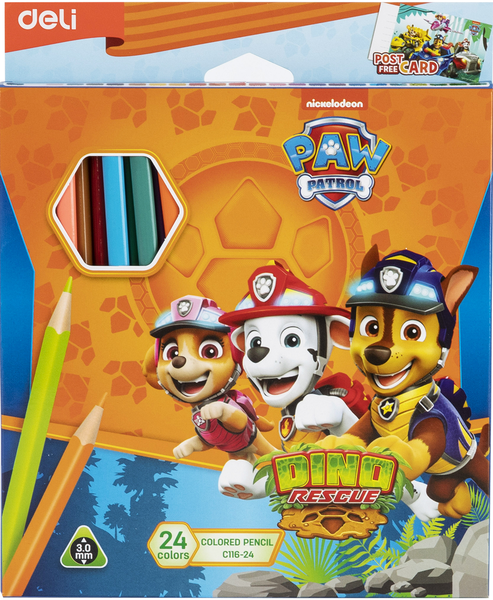 Deli Paw Patrol Dino Rescue 3mm Tip 24 Colouring Pencils