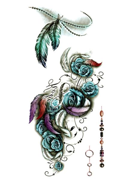 Tattoo - Waterproof High Quality Skin Safe - Roses with Feathers - TL-004