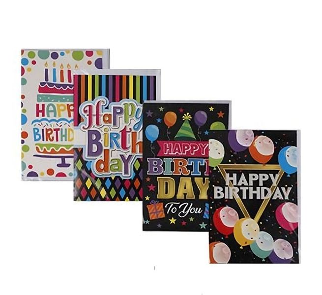 Set of 4 Birthday Card &amp; Envelope - Brights