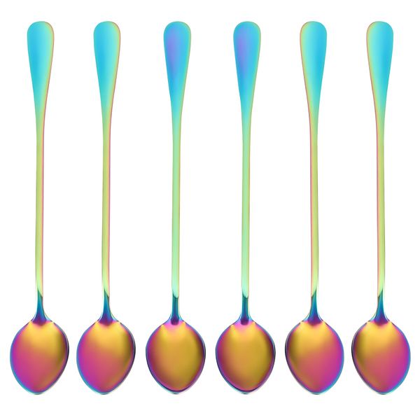 Coffee Teaspoons, Set of 6 Rainbow Color Coffee Spoon, Pointed Head