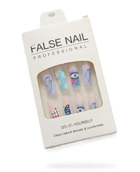 Blue French Tip Press on Nails Coffin Extra Long Fake Nails