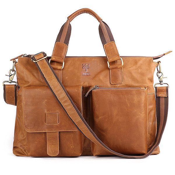 Genuine Leather Laptop Bag For Men Crossbody Suitcase Bag 1st Layer Cowhide