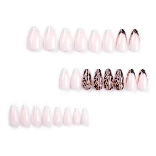 French Style White Edged Nail Art Zebra Stripe Almond Shaped Nail Art