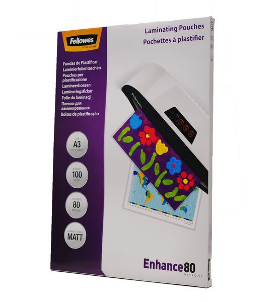 Fellowes Enhance80 Matt Laminating Pouches A3, 160 Micron (80+80) 100 Pack