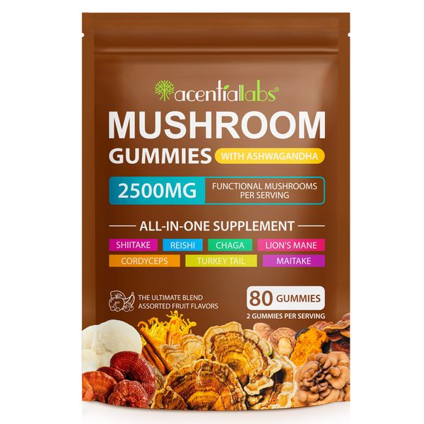Acentiallabs Mushroom Gummies with Ashwagandha 2500mg 80 Gummies
