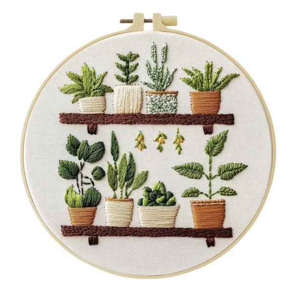 1pc Green Plant DIY Embroidery Kit - 20x20cm Handmade Needlework Set