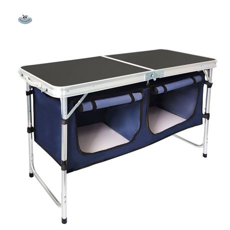 Double Camping Folding Table Camping Cupboard with 2 Storage Grid,Picnic Image