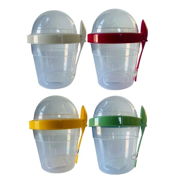 BPA Free Breakfast On the Go Cup &amp; Spoon Set - 500ml - 13cmx11cm - Set of 4