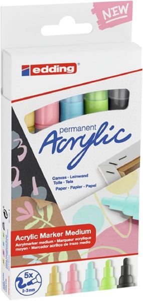 Edding - 5100 Permanent Acrylic Markers Pastel 5's