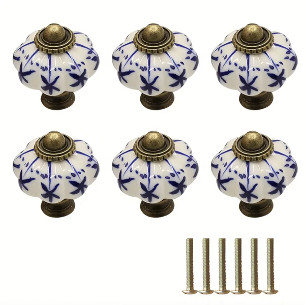 Decor DIY Vintage Antique Porcelain Drawer Pulls Pumpkin Knob (4cm) - 6 Piece