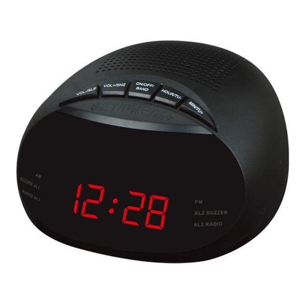 Compact Wolulu AM/FM Alarm Clock with LED Display and Power Backup