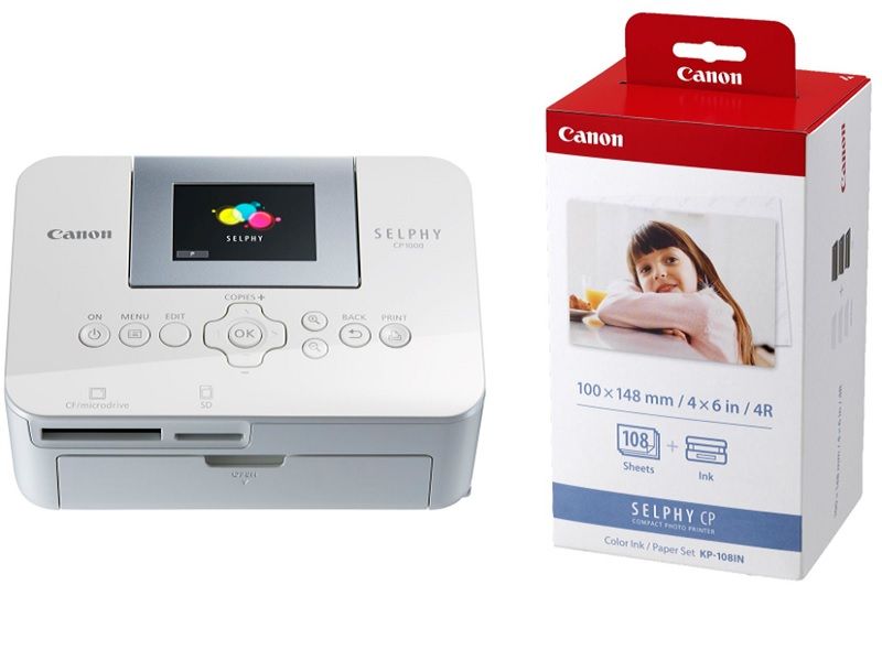 Canon Selphy CP1000 Photo Printer + Canon Selphy KP-108IN Ink and Paper Set