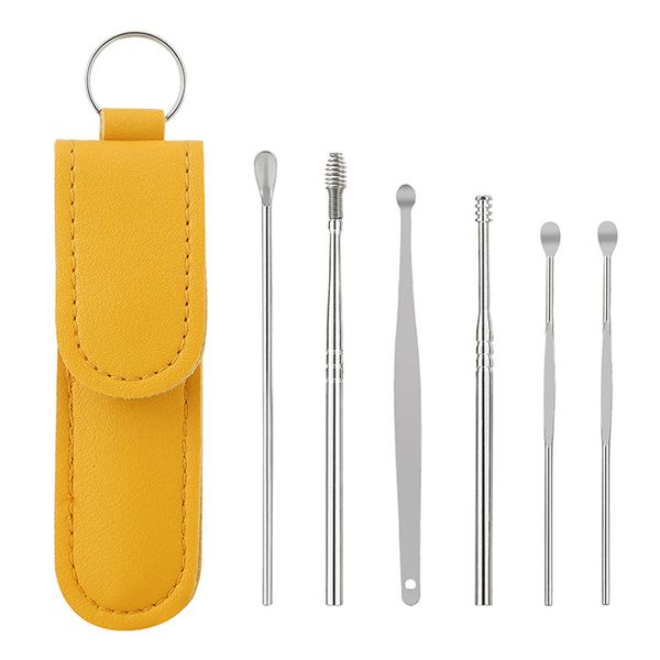 6 Piece Ear Cleaner Wax Removal Tool Earpick Sticks with PU Storage Bag