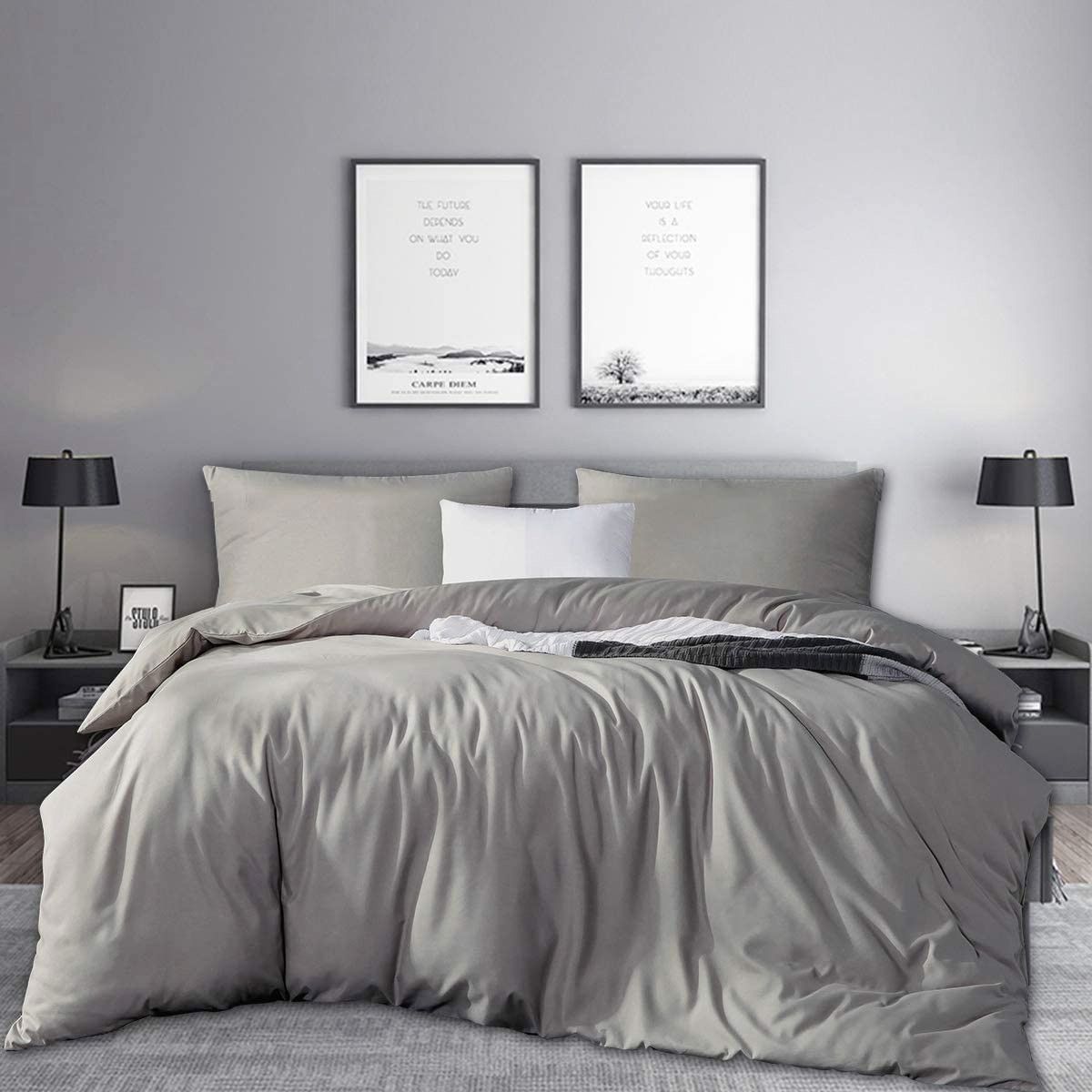 Wrinkle Resistant Luxury Hotel Duvet Cover Bedding Bed Set Grey