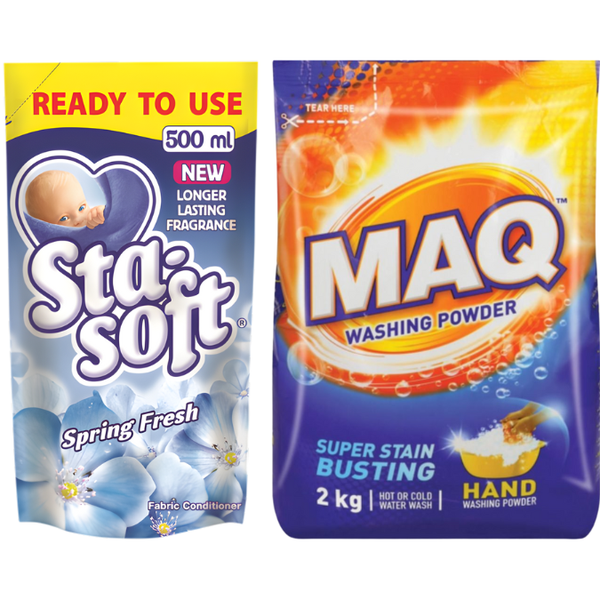 MAQ Hand Washing Powder 2kg + Sta-Soft Refill Fabric Softener 500ml