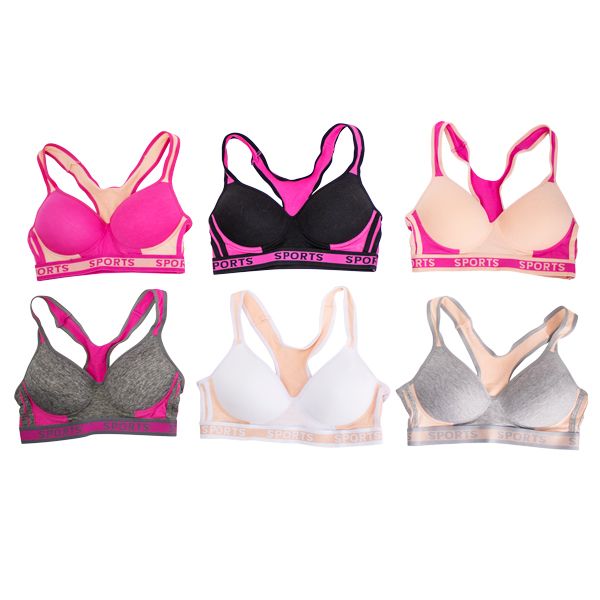 Pack of 6 Colour Wireless Sports Bra's - 8922